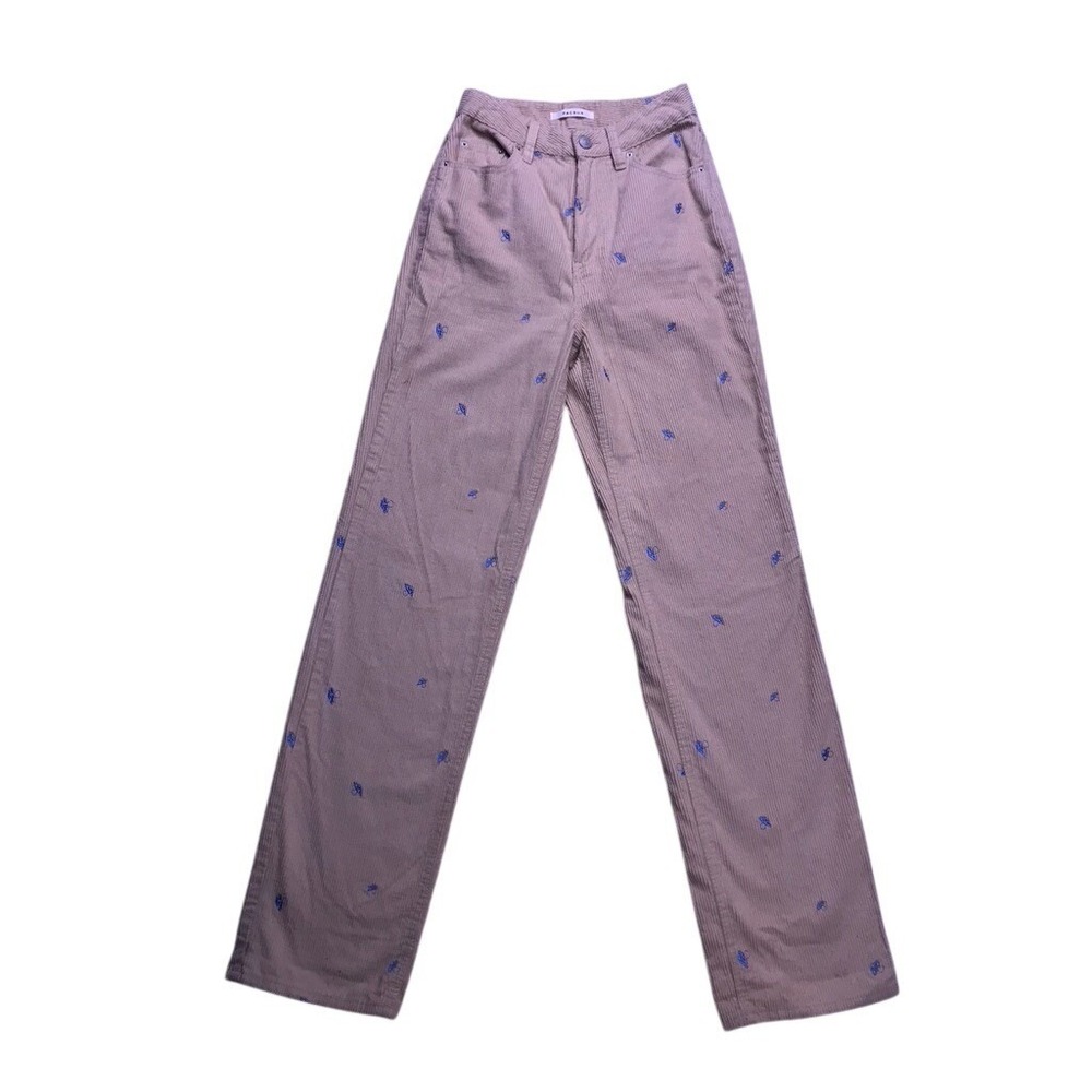 PacSun 90's Boyfriend Corduroy Pants Womens 25 Tan Embroidered Straight